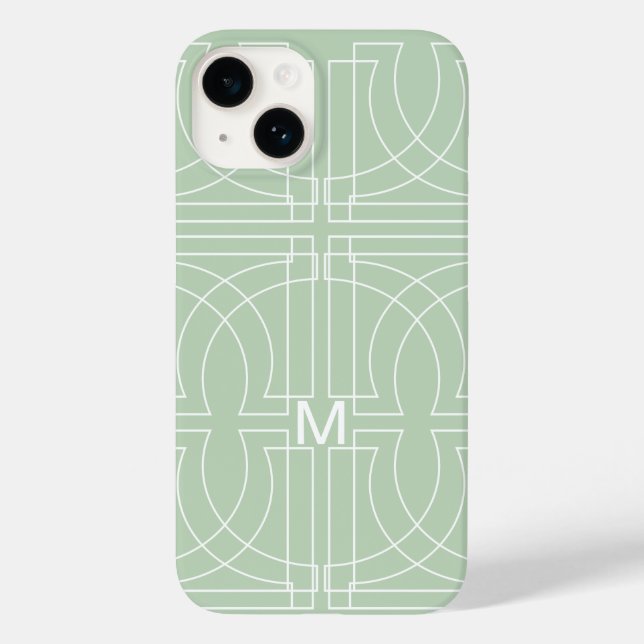 Funda De Case-Mate Para iPhone Patrón geométrico moderno verde salvia monogramado (Reverso )