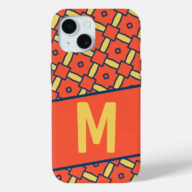 Funda De Case-Mate Para iPhone Patrón geométrico naranja monograma amarillo (Reverso )