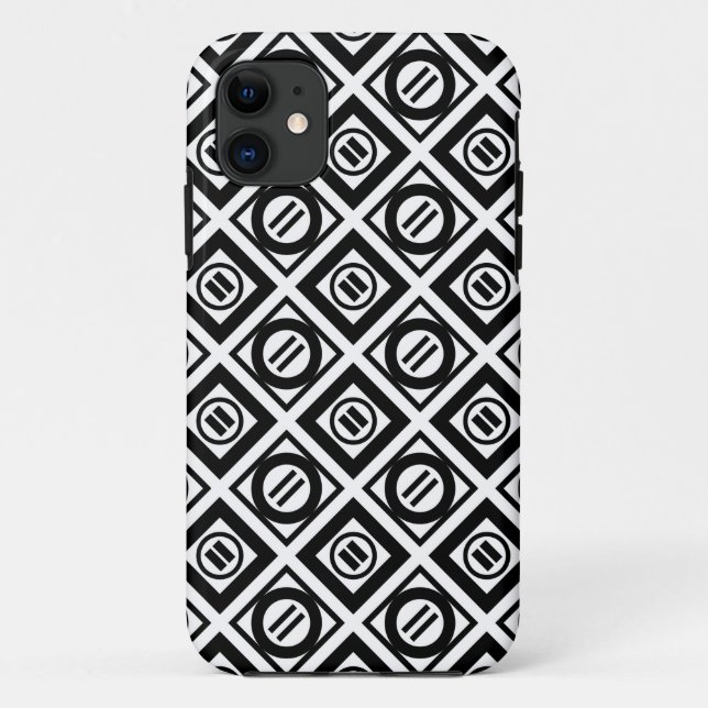 Funda De Case-Mate Para iPhone Patrón geométrico negro igual a Rótulo en blanco (Reverso)