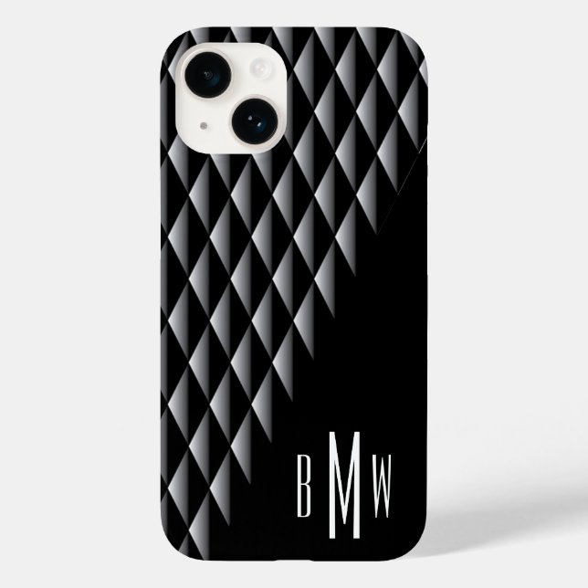Funda De Case-Mate Para iPhone Patrón geométrico negro monogramado (Reverso )