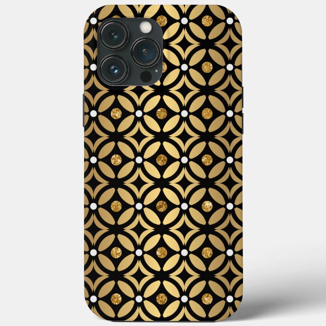 Funda De Case-Mate Para iPhone Patrón Geométrico Oro Y Negro (Reverso )