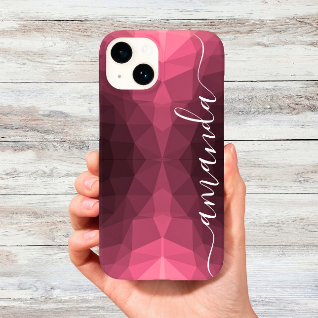 Funda De Case-Mate Para iPhone Patrón geométrico rosado oscuro personalizado (Personalized Dark Pink Geometric Pattern Case-Mate iPhone Case)