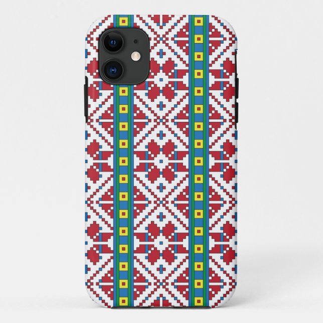 Funda De Case-Mate Para iPhone Patrón geométrico tribal de estrellas rojas, azule (Reverso)