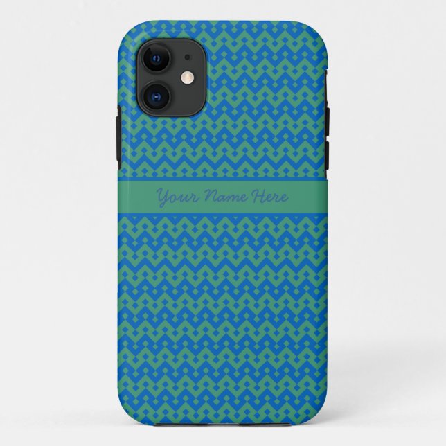 Funda De Case-Mate Para iPhone Patrón geométrico verde esmeralda y azul brillante (Reverso)
