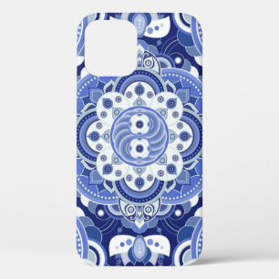 Funda Para iPhone 12 Patrón geométrico vintage de colores azules. Indo