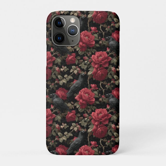 Funda De Case-Mate Para iPhone Patrón gótico con rosas y cuerdas rojas (Reverso)