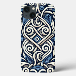 Funda Para iPhone 13 Patrón griego moderno azul y blanco