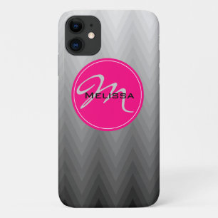 Funda Para iPhone 11 Patrón gris de Chevron Color rosa Monograma