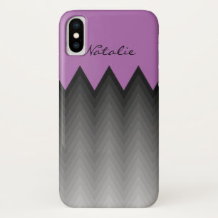 Funda Para iPhone X Patrón gris oscuro de chevron Nombre del monograma