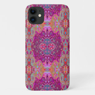 Funda Para iPhone 11 Patrón Groovy Abstracto Magenta Rosa, Azul y Rojo