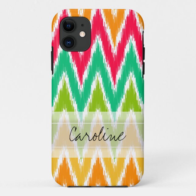 Funda De Case-Mate Para iPhone Patrón Ikat Chevron Zig Zag Verde azulado Naranja  (Reverso)