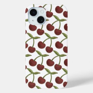 Funda Para iPhone 15 Patrón ilustrado de cerezo vintage sobre blanco