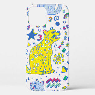 Funda Para iPhone 12 patrón infantil con tigre, letras, arcos, número