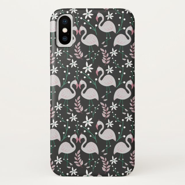 Funda De Case-Mate Para iPhone Patrón ininterrumpido de flamenco blanco sobre fon (Reverso)