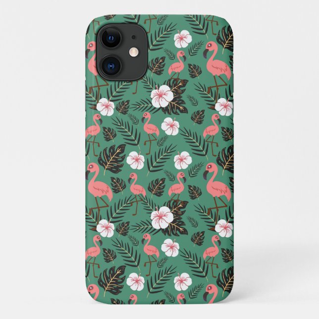 Funda De Case-Mate Para iPhone Patrón ininterrumpido de flamenco rosa sobre fondo (Reverso)