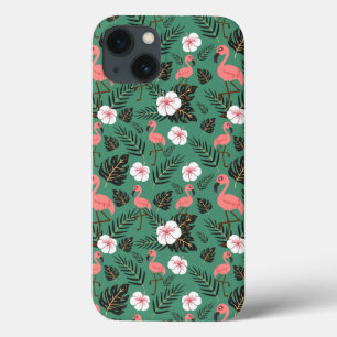 Funda Para iPhone 13 Patrón ininterrumpido de flamenco rosa sobre fondo