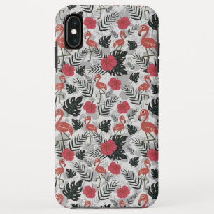 Funda Para iPhone XS Max Patrón ininterrumpido de flamencos con fondo flora