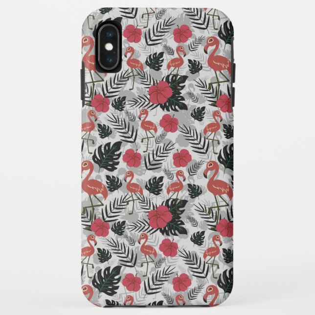 Funda De Case-Mate Para iPhone Patrón ininterrumpido de flamencos con fondo flora (Reverso)