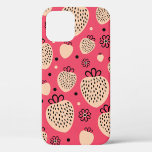 Funda Para iPhone 12 patrón ininterrumpido de fresa rosa