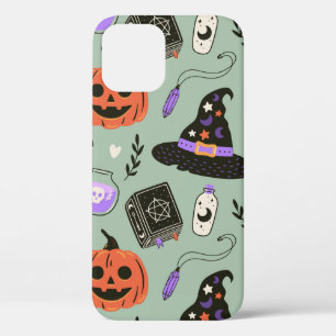 Funda Para iPhone 12 Patrón ininterrumpido de Halloween con gorra de br