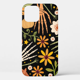 Funda Para iPhone 12 Patrón ininterrumpido de Halloween con huesos y fl
