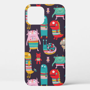 Funda Para iPhone 12 Patrón ininterrumpido de monstruos divertidos