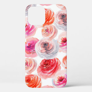 Funda Para iPhone 12 Patrón ininterrumpido floral de acuarela rojo, bla