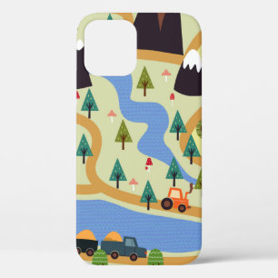Funda Para iPhone 12 Patrón ininterrumpido infantil con montañas, río, 