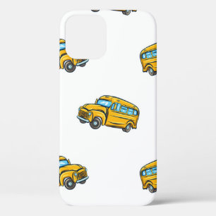 Funda Para iPhone 12 Patrón ininterrumpido vintage con el autobús escol