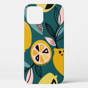 Funda Para iPhone 12 Patrón ininterrumpido vintage con limones amarillo