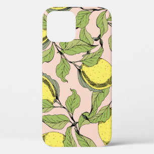 Funda Para iPhone 12 Patrón inmaculado de vintage con ramas y limones.
