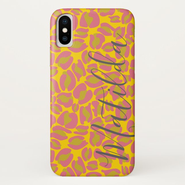 Funda De Case-Mate Para iPhone Patrón jaguar Imprimir nombre personalizado amaril (Reverso)