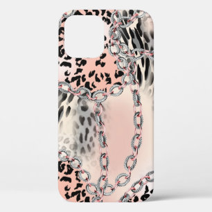 Funda Para iPhone 12 Patrón leopardo, flores, cadena, rosas