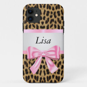 Funda Para iPhone 11 Patrón Leopardo personalizado Bow rosa