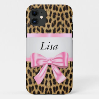 Funda Para iPhone 11 Patrón Leopardo personalizado Bow rosa