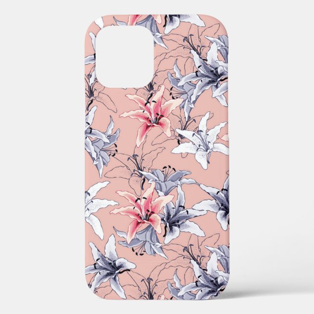 Funda De Case-Mate Para iPhone Patrón Lillies rosa y blanco (Reverso )