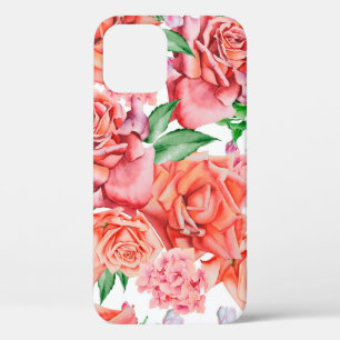 Funda Para iPhone 12 Patrón luminoso sin costuras con flores. Rosa. Wat