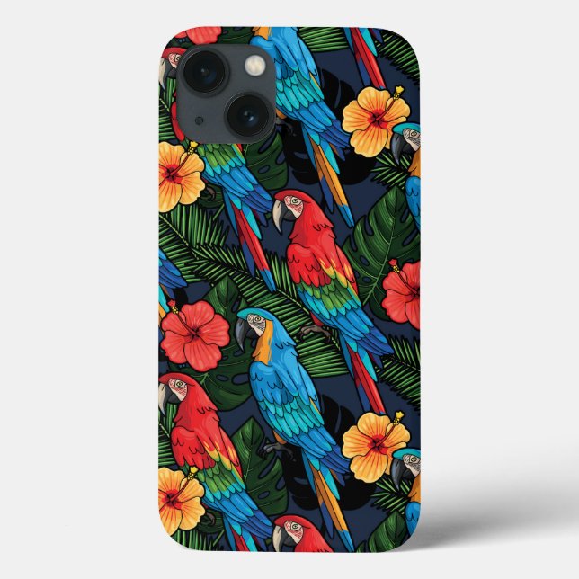Funda De Case-Mate Para iPhone Patrón Macaw E Hibiscus (Reverso)