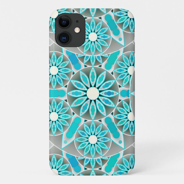 Funda De Case-Mate Para iPhone Patrón Mandala, turquesa, gris plateado y blanco (Reverso)