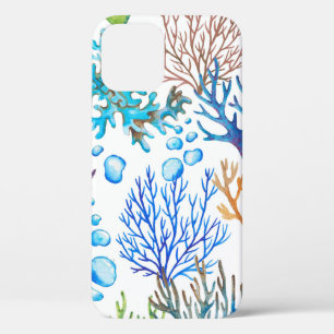 Funda Para iPhone 12 Patrón marino acuático con corales dibujado a mano
