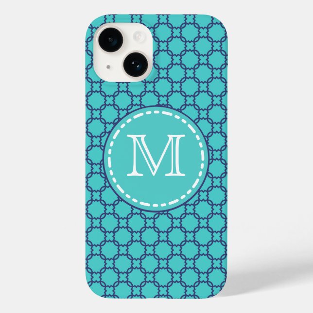 Funda De Case-Mate Para iPhone Patrón maroccano verde azulado y azul - Monogramad (Reverso )
