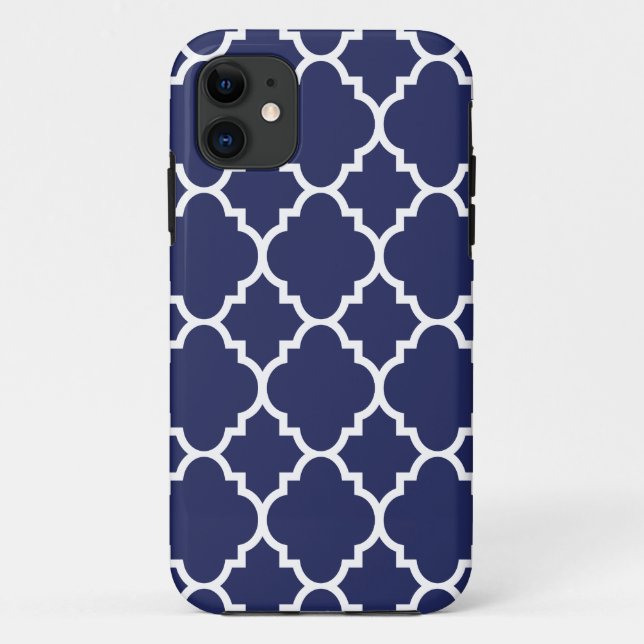 Funda De Case-Mate Para iPhone Patrón marroquí de Cuatrefoil Blanco Azul de la Ma (Reverso)