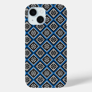 Funda Para iPhone 15 Patrón Mitten estonio azul negro y blanco