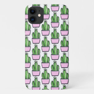Funda Para iPhone 11 Patrón moderno de cactus de punta rosada en blanco
