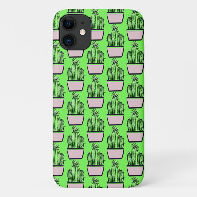 Funda De Case-Mate Para iPhone Patrón moderno de cactus rosado sobre el verde (Reverso)