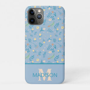 Funda Para iPhone 11 Pro Patrón moderno lindo Floral Azul Vintage Monograma