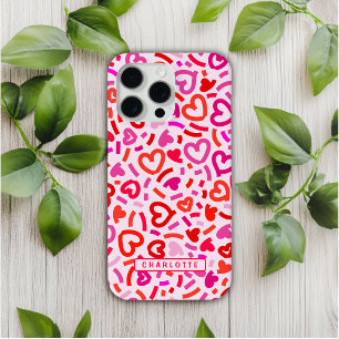 Funda Para iPhone 15 Pro Max Patrón moderno rojo rosa morado romántico amor cor