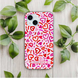 Funda Para iPhone 15 Patrón moderno rojo rosa morado romántico amor cor