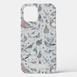 Funda Para iPhone 12 Patrón moderno y elegante de palomas grises
