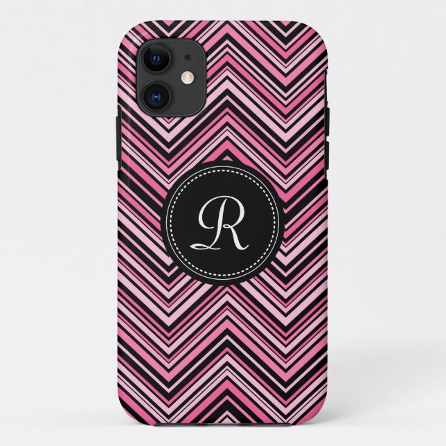 Funda De Case-Mate Para iPhone Patrón Monogramado De Chevron Tribal Negro Rosa (Reverso)